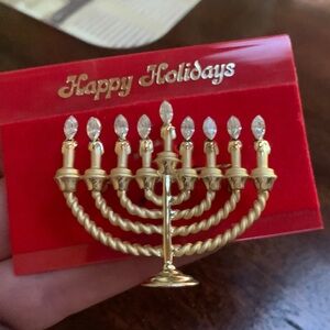 Vintage menorah pin gold tone with stones. Perfect condition. Chanukah